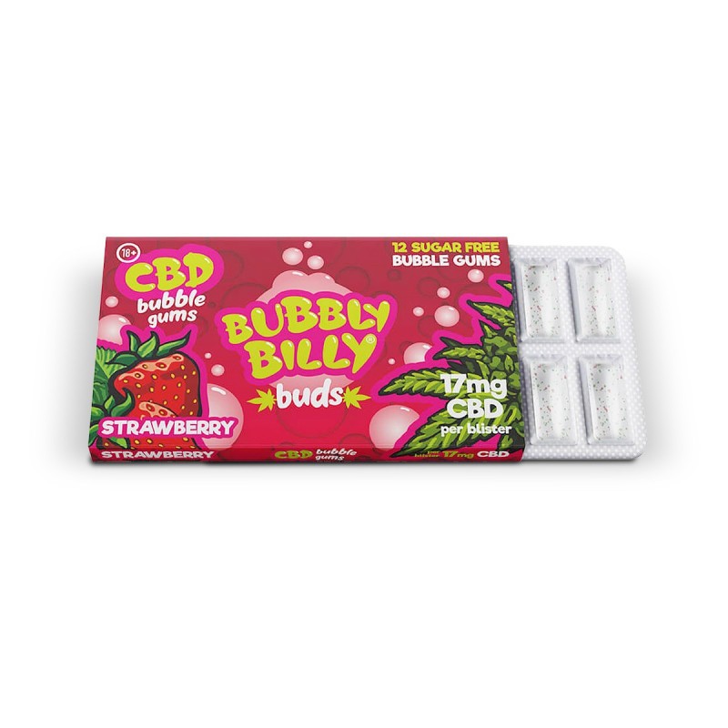 CHEWING-GUM CĂPSUNĂ 17MG CBD BUBBLY BILLY