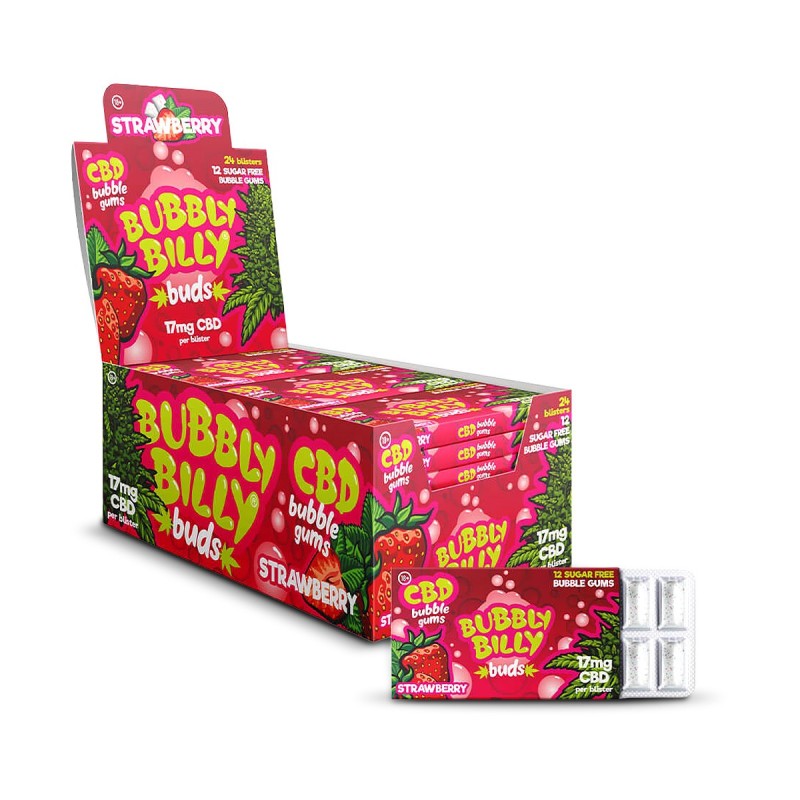 CHEWING-GUM CĂPSUNĂ 17MG CBD BUBBLY BILLY